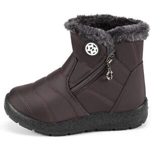 Hsyooes Women's Warm Fur Lined Snow Boots - Waterproof Booties - Black, Size 9.5